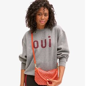 Clare V Oversized Sweatshirt Grey Melange with Bordeaux Oui NWT/Brand New